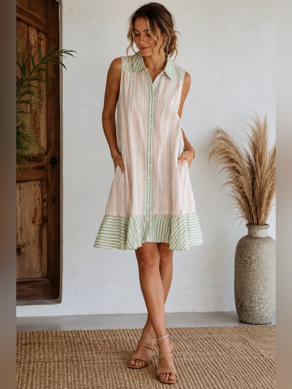 Hem & Thread NWT Striped Button Front Shirt Dress Small Cottagecore Boho